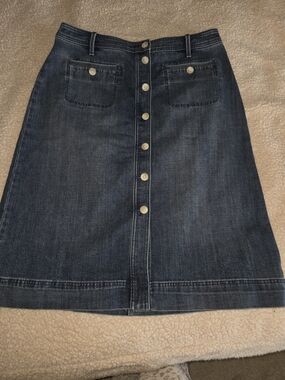 Talbots Medium Blue Button-Front A-Line Denim Skirt